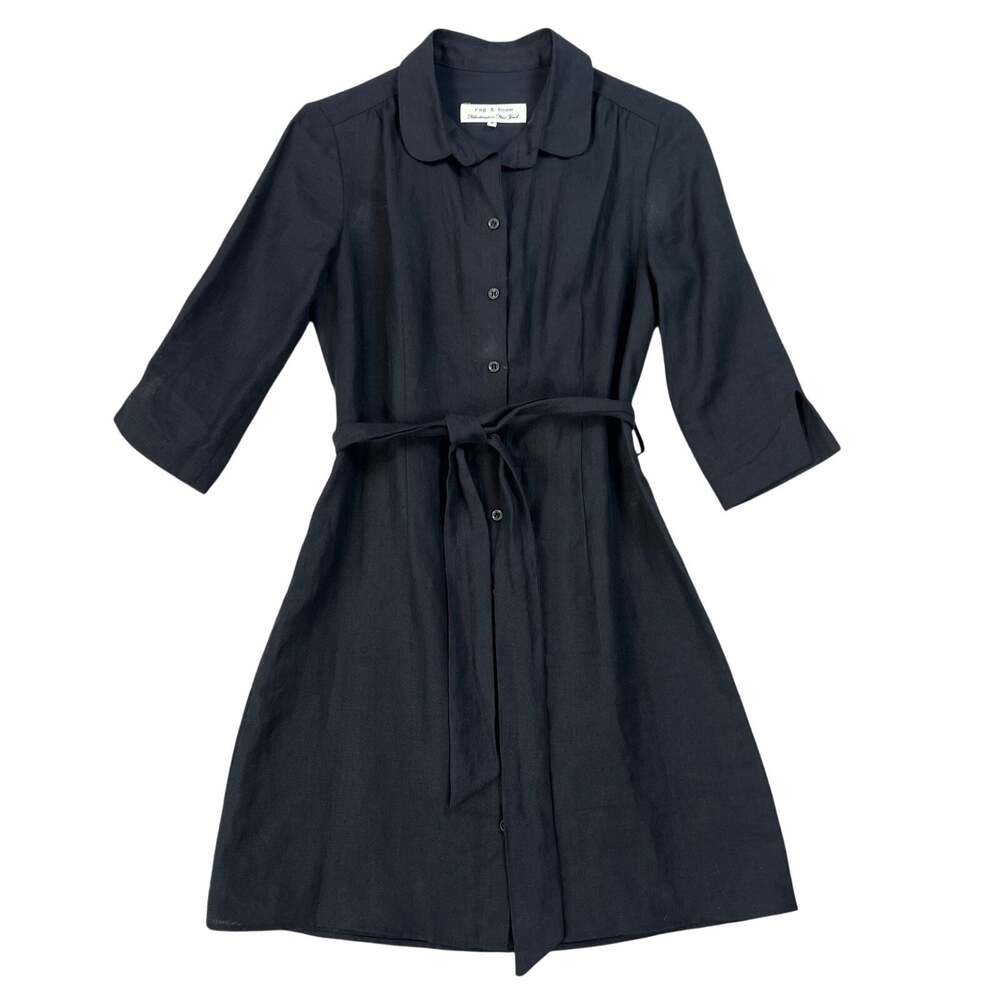 Rag and Bone 3/4th Sleeve 100% Linen Tie Waist Black Casual Mini Dress (Sz 8)